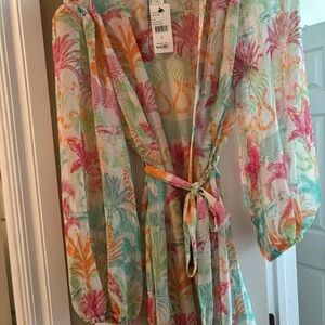 Colorful Tropical Print Cabi Kimono